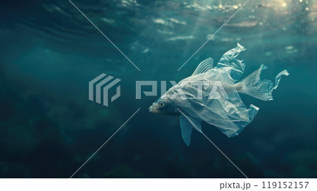 Fish made from plastic bag underwater in ocean environment, Plastic pollution awareness Fish made from plastic bag underwater in ocean environment, Plastic pollution awareness 119152157