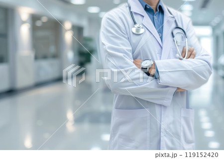 Doctor man with stethoscope on blurred hospital, Healthcare and medicine concept Doctor man with stethoscope on blurred hospital, Healthcare and medicine concept 119152420