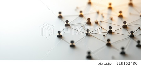 Abstract network of human figures connected by lines on light background. Concept of social connections, communication, and networking 119152480