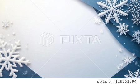 Elegant winter background featuring intricate snowflakes on a blue backdrop, perfect for seasonal designs and crafts. 119152594