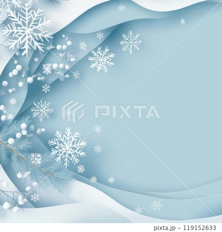 Elegant winter background featuring snowflakes and blue waves, perfect for holiday greetings and seasonal designs. 119152633