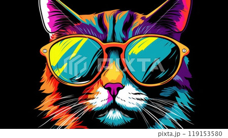 cool cat with sunglasses colorful illustration 119153580