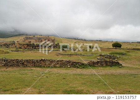 Archaeological ruins of an ancient Roman city Hierapolis in Turkey, Pamukkale 119153757