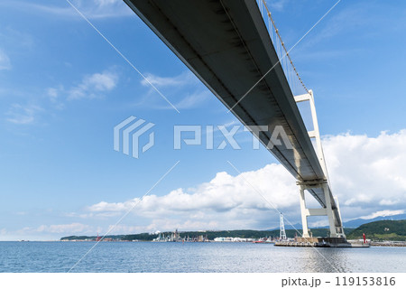 ふもとから見上げる白鳥大橋 北海道室蘭市 119153816