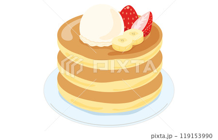 アイスとフルーツがのったパンケーキ アイスとフルーツがのったパンケーキ 119153990