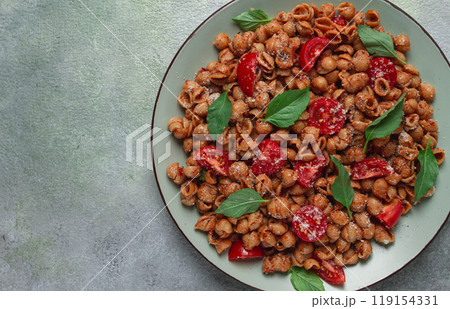 Tuscan pasta with smoked paprika and basil,parmesan cheese, Italian traditional cuisine, 119154331