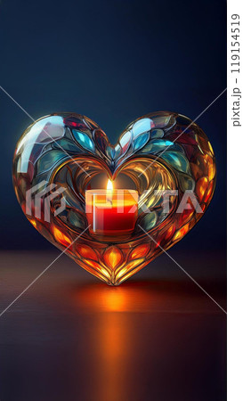 ハートのモチーフの中のキャンドル 119154519