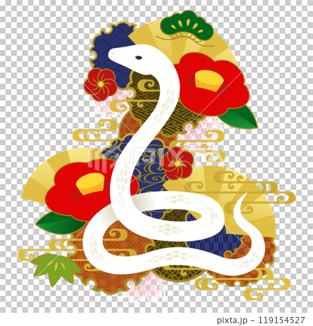 白蛇と和風の飾りのイラスト 119154527