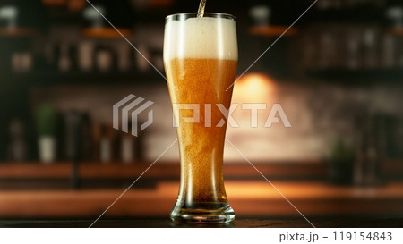 Pouring Beer Drink into a Long Glass. Pouring Beer Drink into a Long Glass. 119154843