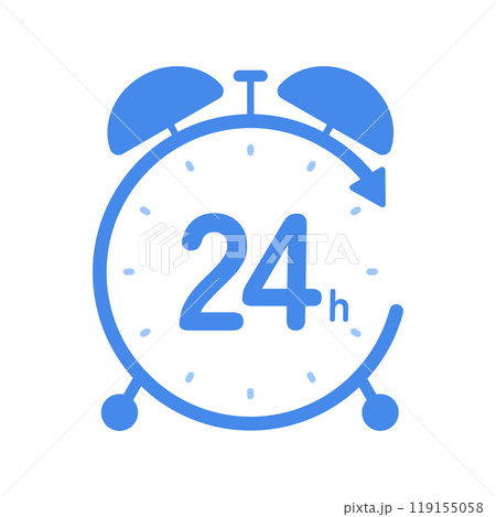 24hの文字とベルが付いたシンプルな置き時計のアイコン - 24時間･一日のイメージ素材 119155058