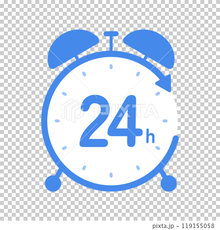 24hの文字とベルが付いたシンプルな置き時計のアイコン - 24時間･一日のイメージ素材 119155058