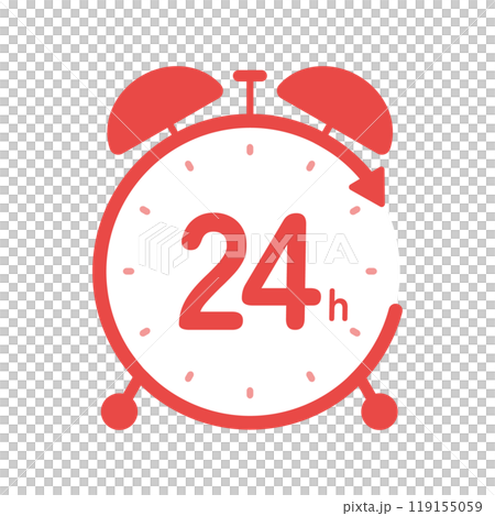 24hの文字とベルが付いたシンプルな置き時計のアイコン - 24時間･一日のイメージ素材 119155059
