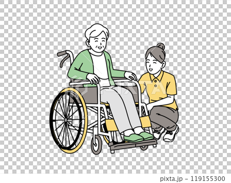 Illustration of an elderly person and a caregiver 119155300