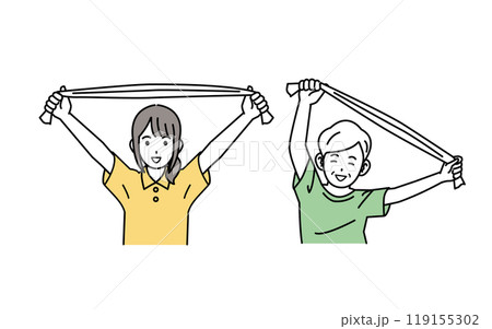 高齢者とストレッチをする介護士のイラスト 119155302