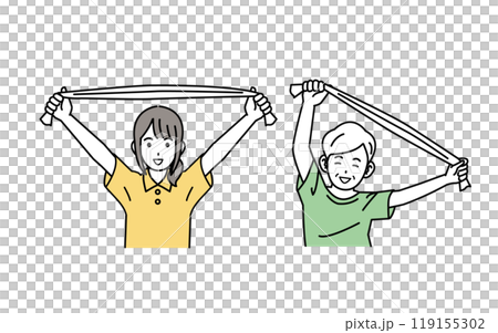 高齢者とストレッチをする介護士のイラスト 119155302