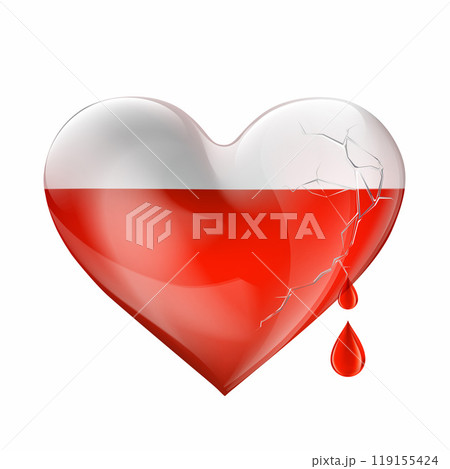 Glass heart shape with crack and blood drop 119155424