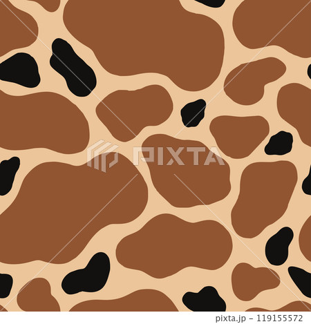 Giraffe animal seamless pattern with spot texture on skin. Abstract print design - dog or cow brown blotches on background for fibres and textile. Simple Vector endless leather backdrop. 119155572