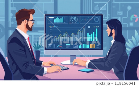 Business people working on monitor graph dashboard Technology and internet vector illustration 119156041