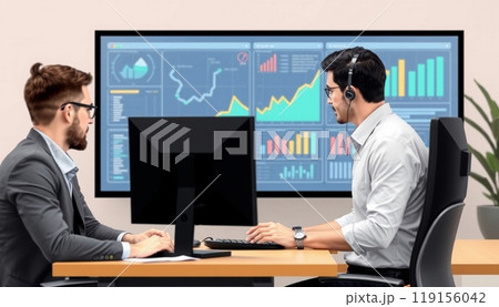 Business people working on monitor graph dashboard Technology and internet vector illustration 119156042