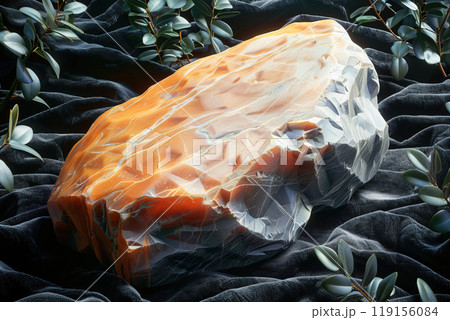Abhurite stone resting on black velvet with detailed textures and soft lighting Abhurite stone resting on black velvet with detailed textures and soft lighting 119156084