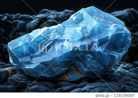 Detailed Afghanite stone resting on black velvet with captivating cinematic low key lighting Detailed Afghanite stone resting on black velvet with captivating cinematic low key lighting 119156085