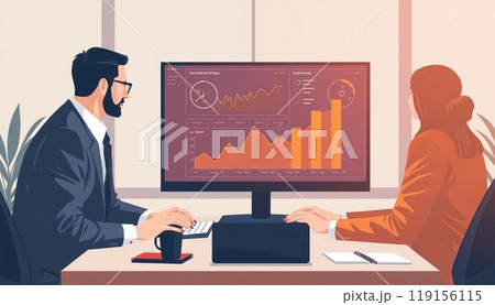 Business people working on monitor graph dashboard Technology and internet vector illustration 119156115
