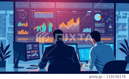 Business people working on monitor graph dashboard Technology and internet vector illustration 119156176