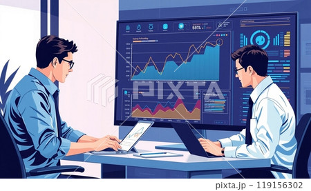 Business people working on monitor graph dashboard Technology and internet vector illustration 119156302