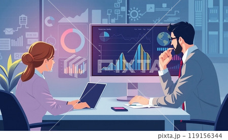 Business people working on monitor graph dashboard Technology and internet vector illustration 119156344