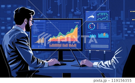 Business people working on monitor graph dashboard Technology and internet vector illustration 119156355