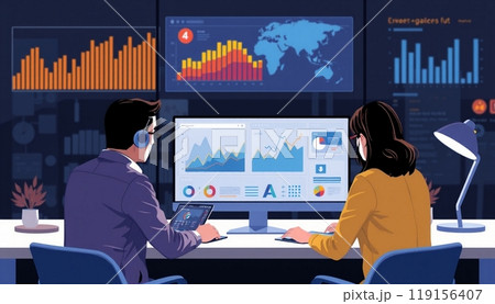 Business people working on monitor graph dashboard Technology and internet vector illustration Business people working on monitor graph dashboard Technology and internet vector illustration 119156407