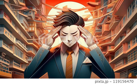 頭を抱えるビジネスマン 119156470