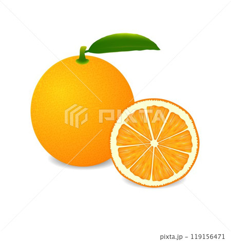 Whole orange fruit and slice isolated on white background. 119156471