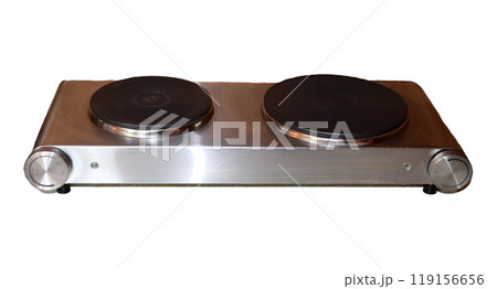 Two-burner electric stove for cooking - electrical appliance, color photo, isolate for design Two-burner electric stove for cooking - electrical appliance, color photo, isolate for design 119156656