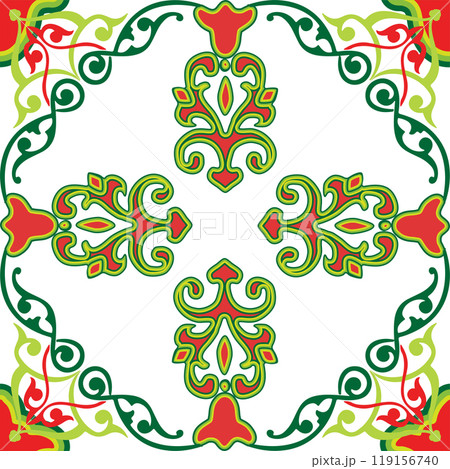 Floral pattern Tatar Native Ornamental border with tulips. Culture of the Tatar people, symbols of green and red 119156740