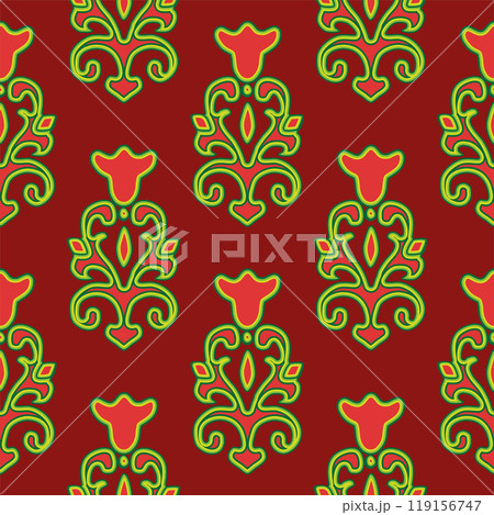 Floral pattern Tatar Native Ornamental border with tulips. Culture of the Tatar people, symbols of green and red Floral pattern Tatar Native Ornamental border with tulips. Culture of the Tatar people, symbols of green and red 119156747