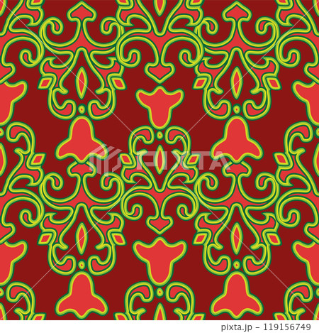 Floral pattern Tatar Native Ornamental border with tulips. Culture of the Tatar people, symbols of green and red Floral pattern Tatar Native Ornamental border with tulips. Culture of the Tatar people, symbols of green and red 119156749
