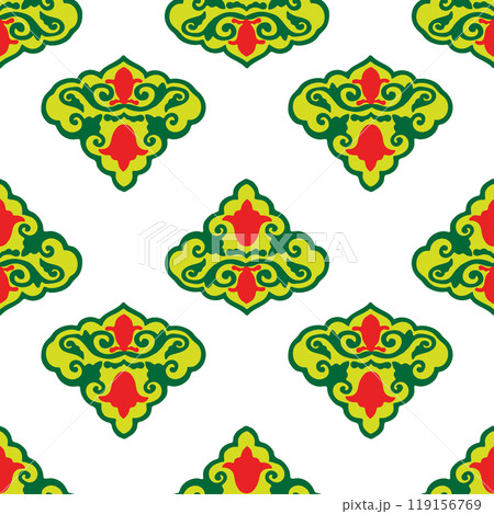 Floral pattern Tatar Native Ornamental border with tulips. Culture of the Tatar people, symbols of green and red 119156769