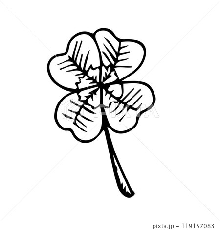 A leaf of clover hand-drawn in black ink on a white background A leaf of clover hand-drawn in black ink on a white background 119157083