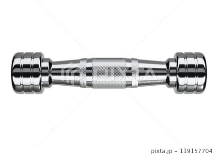Blank Round Dumbbell, chrome weightlifting gym equipment side view 119157704