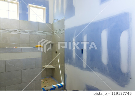 Bathroom remodeling in house is being during renovated 119157749
