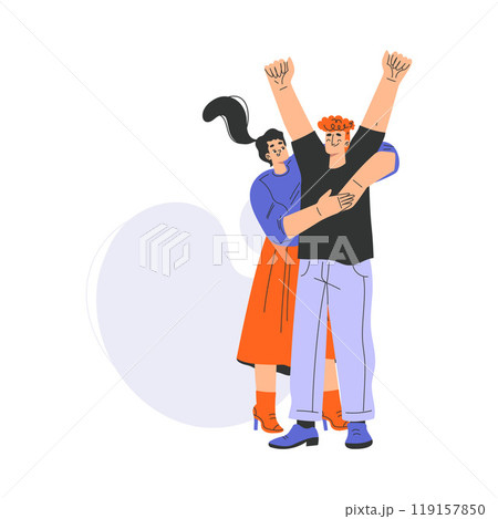 Man and Woman Hugging Feeling Positive Emotion Vector Illustration 119157850