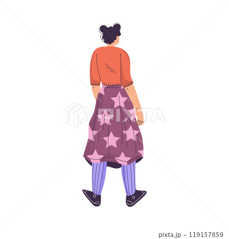 Woman Character Standing from Behind Back View Vector Illustration 119157859