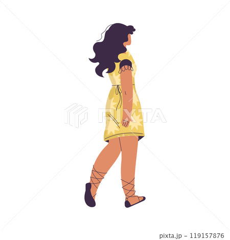 Woman Character Standing from Behind Back View Vector Illustration 119157876