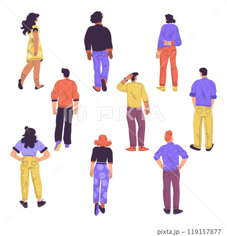 People Character Standing from Behind Back View Vector Set 119157877