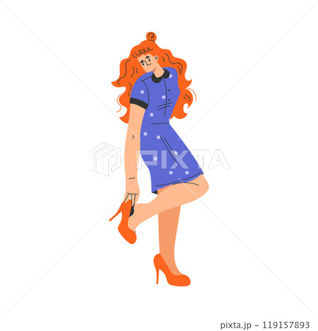 Woman Character Dress Up Put On Heeled Shoes Vector Illustration Woman Character Dress Up Put On Heeled Shoes Vector Illustration 119157893
