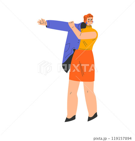 Woman Character Dress Up Put On Jacket Clothes Vector Illustration 119157894