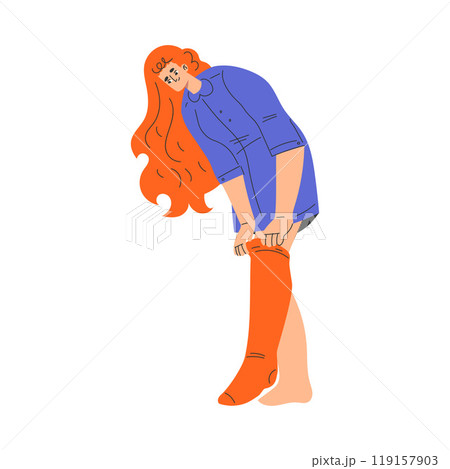Woman Character Dress Up Put On Stocking Clothes Vector Illustration 119157903