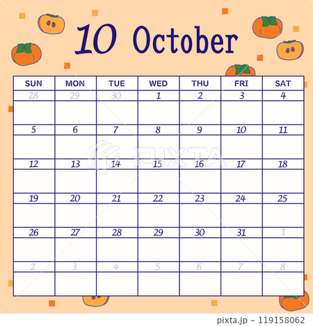 2025年10月のカレンダー　日曜日始まり 119158062