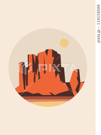 Death Valley National Park illustration. Rocky Desert landscape, american valley 2d badge art 119158089